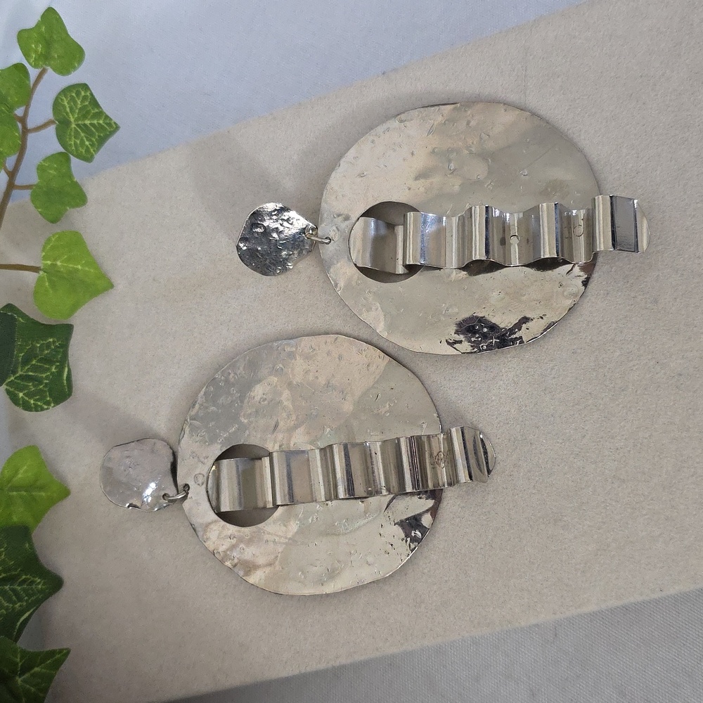 Large Vintage Silver Statement Geometric Design E… - image 1